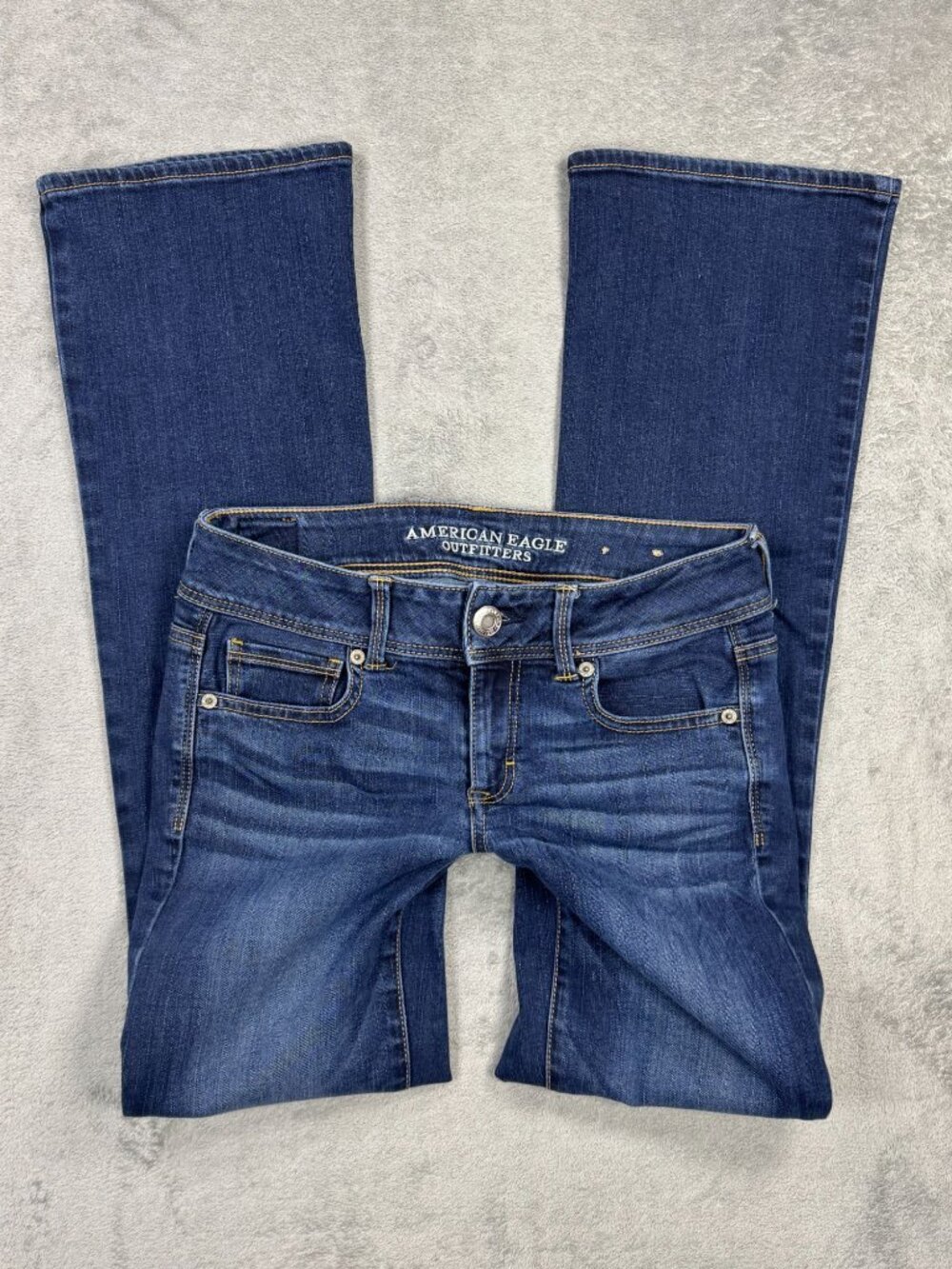 Y2K American Eagle Low Rise Kick Boot Jeans Size 4 Stretch Denim Western Grunge